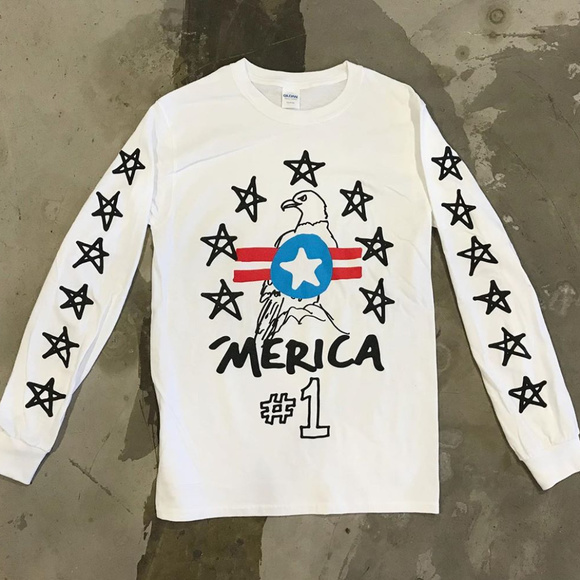 NEW 'MERICA #1 LONG SLEEVE TEE FUNNY PATRIOTIC - Picture 1 of 1